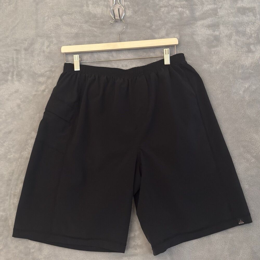 prAna Flex Shorts Mens Large Black Pull On Lined Drawstring Athletic